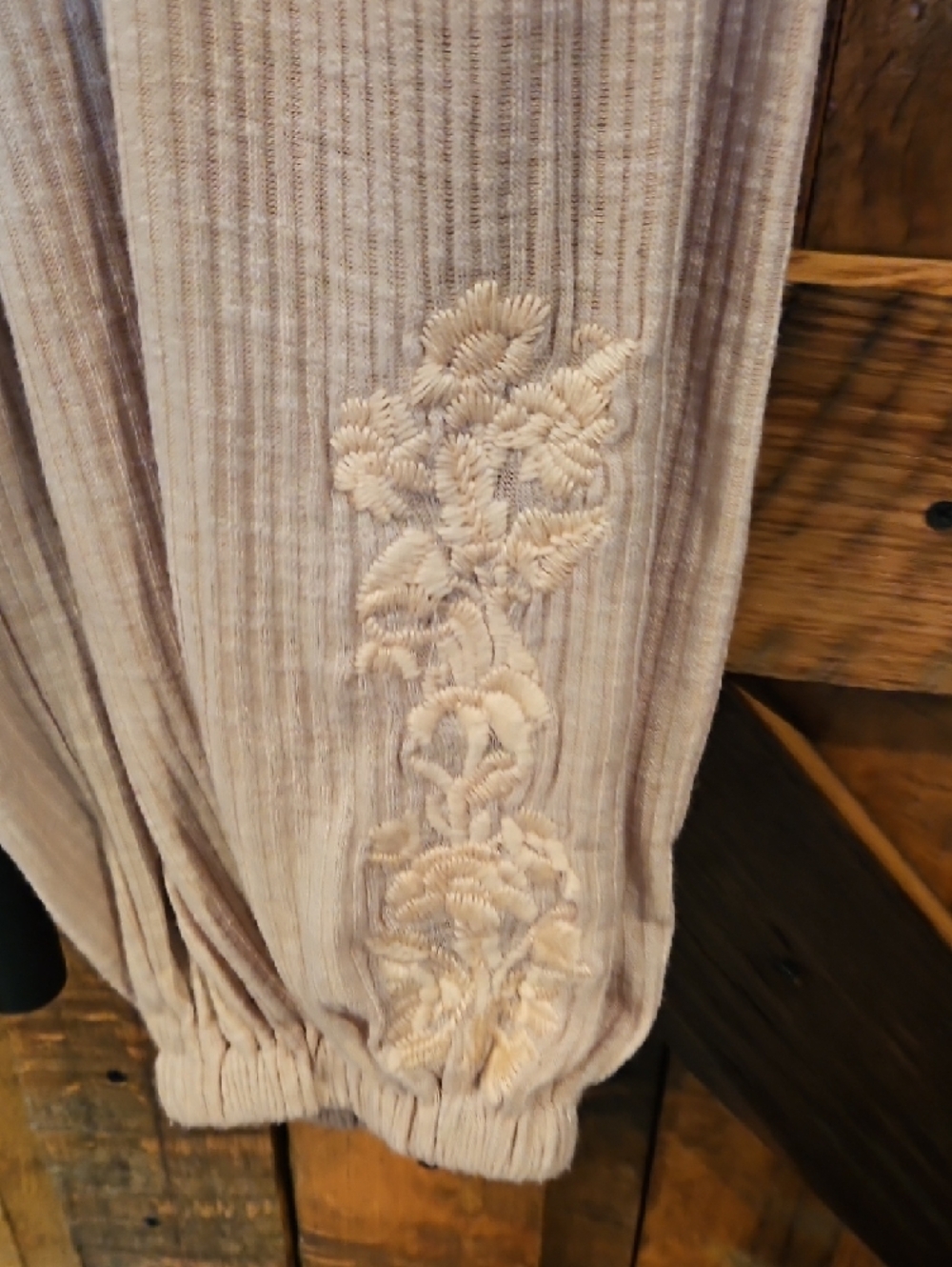 374 POL Waffle Patchwork Joggers in Pink And Taupe - Picture 8 of 14